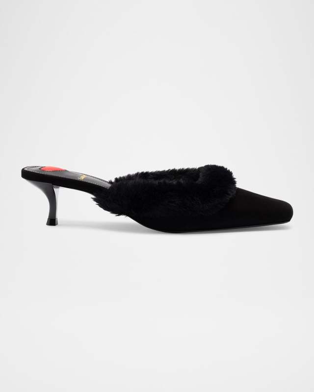 Amal Suede Faux Fur Kitten Mules